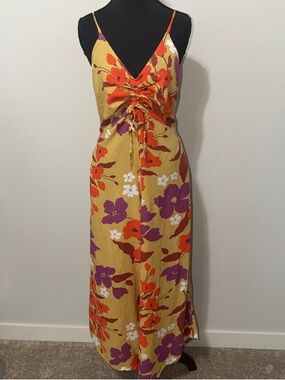 Japna Mustard Floral Tie-Front Maxi Dress